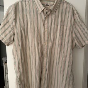 Flint and Tinder Men's Casual Striped Button Down Shirt - Beige and Green